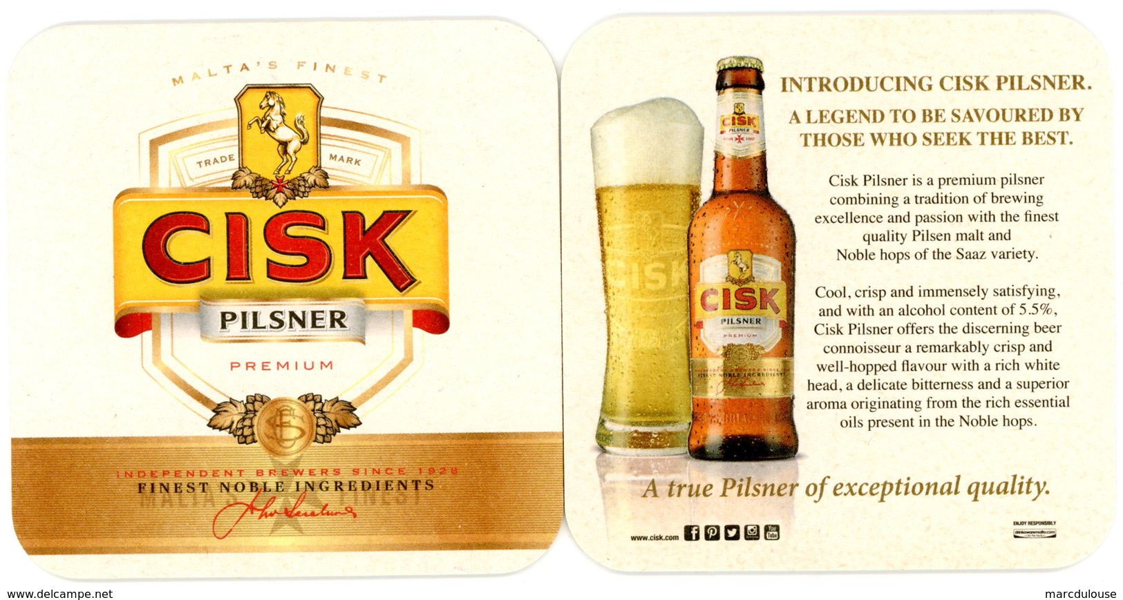 Malta's Finest. Cisk Pilsener Premium. Independent Brewers Since 1928. Finest Noble Ingredients. A True Pilsner. Malte. - Sous-bocks