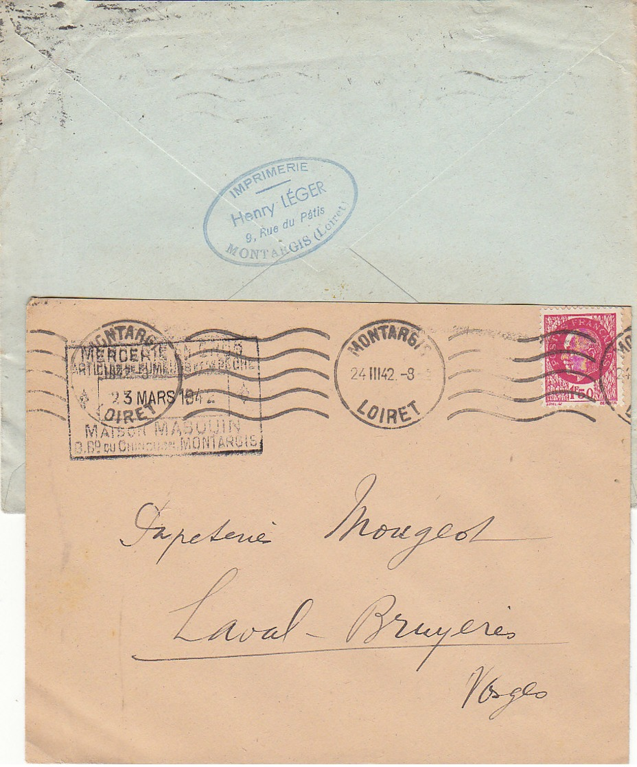 Montargis , Loiret ,6 Enveloppes à Entête Commerciale , De 1942 ,2 Scans - 1900 – 1949