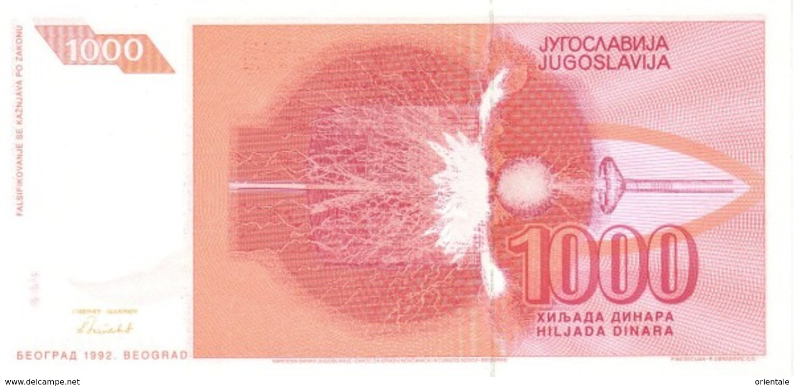 YUGOSLAVIA P. 114 1000 D 1992 UNC - Joegoslavië