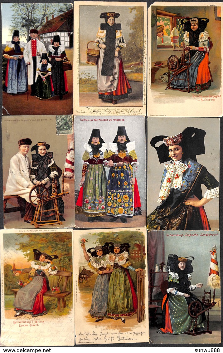 Lot 9 Postcards Schaumburg Lippische Landes Tracht - Minden - Bad Nenndorf - Costumi