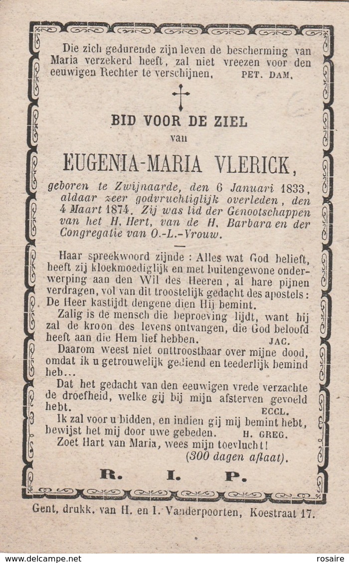 Eugenia Maria Vlerick-zwijnaarde 1833-1874 - Devotion Images