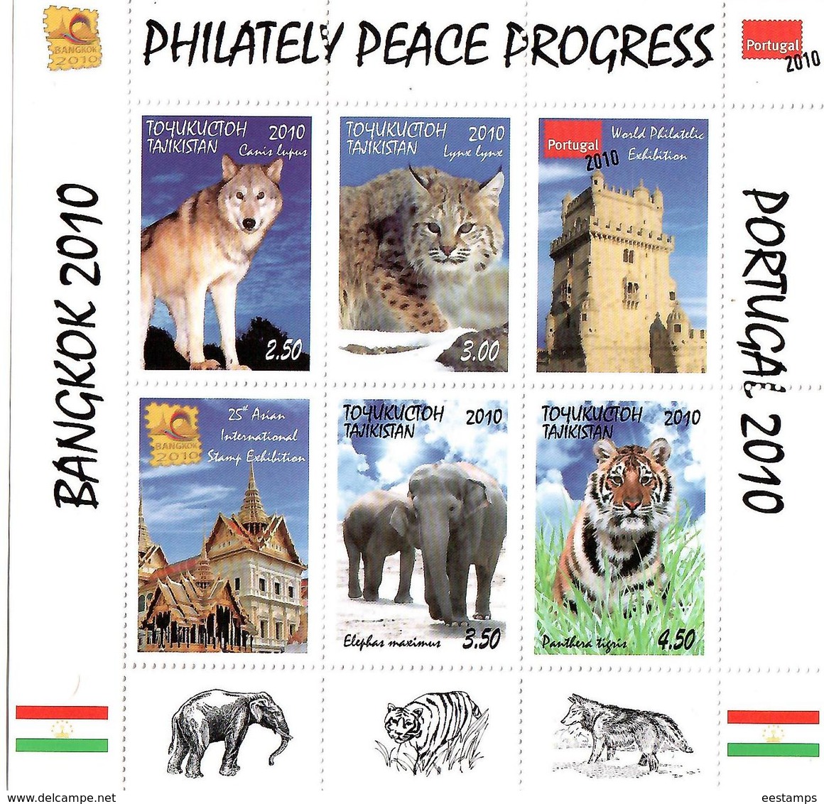 Tajikistan.2010 Philately Peace Progress (Fauna). S/S Of 4v+2 Lab  Michel # BL 57 - Tadjikistan