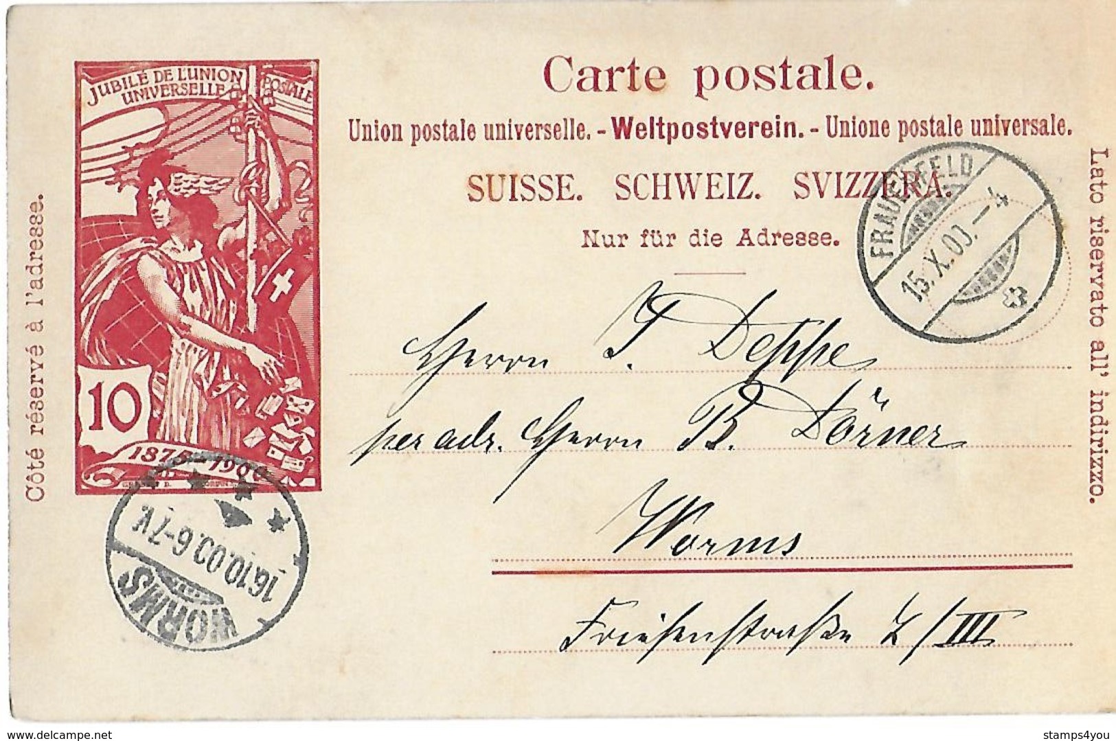 162 - 72 - Entier Postal UPU Avec Cachet à Date Frauenfeld 1900 - Entiers Postaux