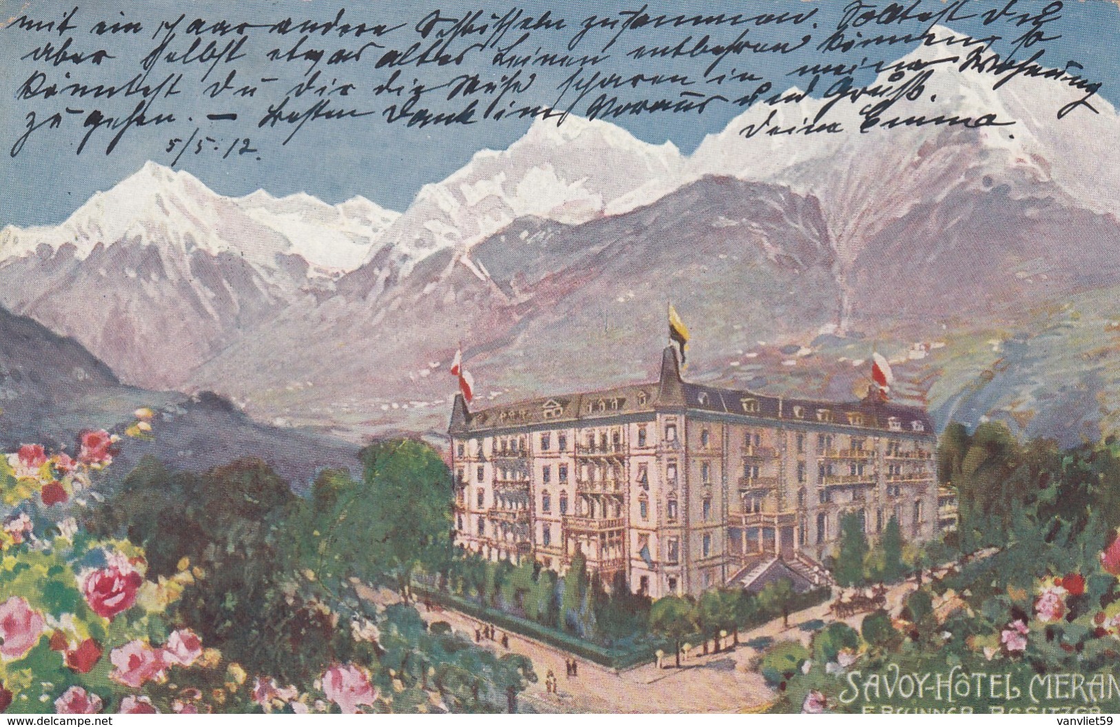 MERAN-MERANO-BOZEN-BOLZANO-HOTEL=SAVOY HOTEL=CARTOLINA VIAGGIATA IL 5-5-1912 - Merano