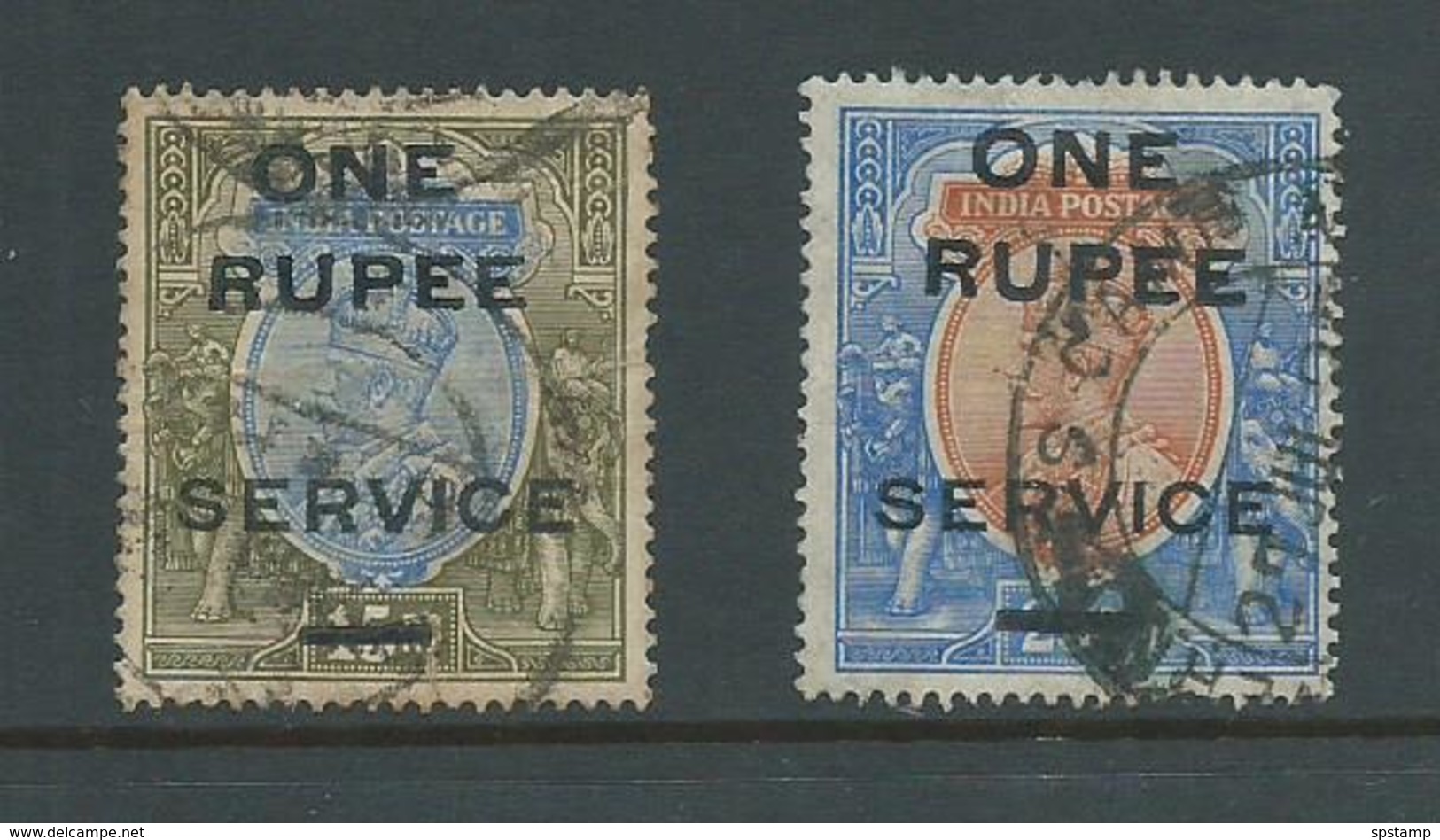 India Officials 1925 KGV One Rupee Surcharge Set 2 Used , One With Faults - 1911-35 King George V