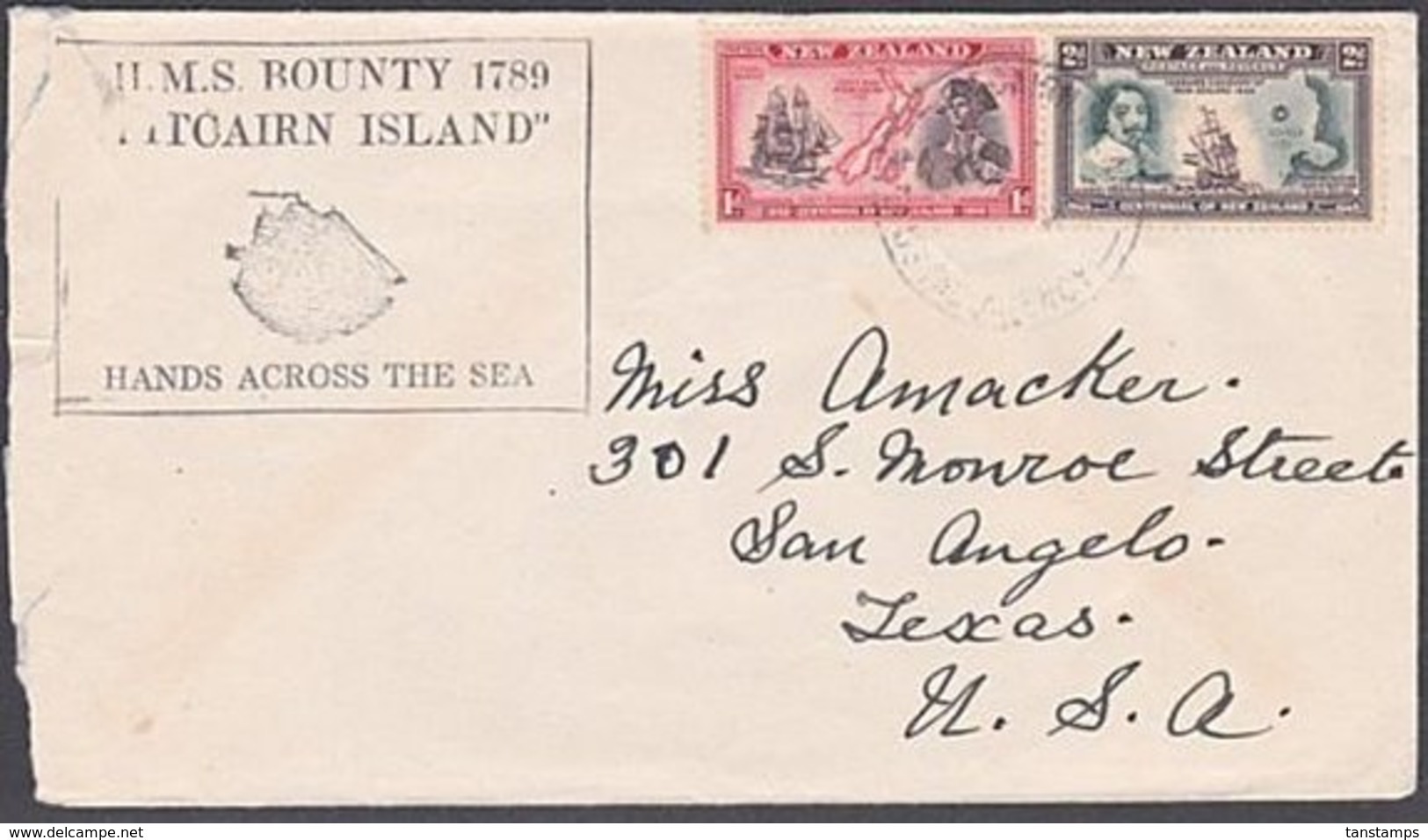 WW2 Pitcairn Island NZ Postal Agency Cover Texas - Pitcairn Islands