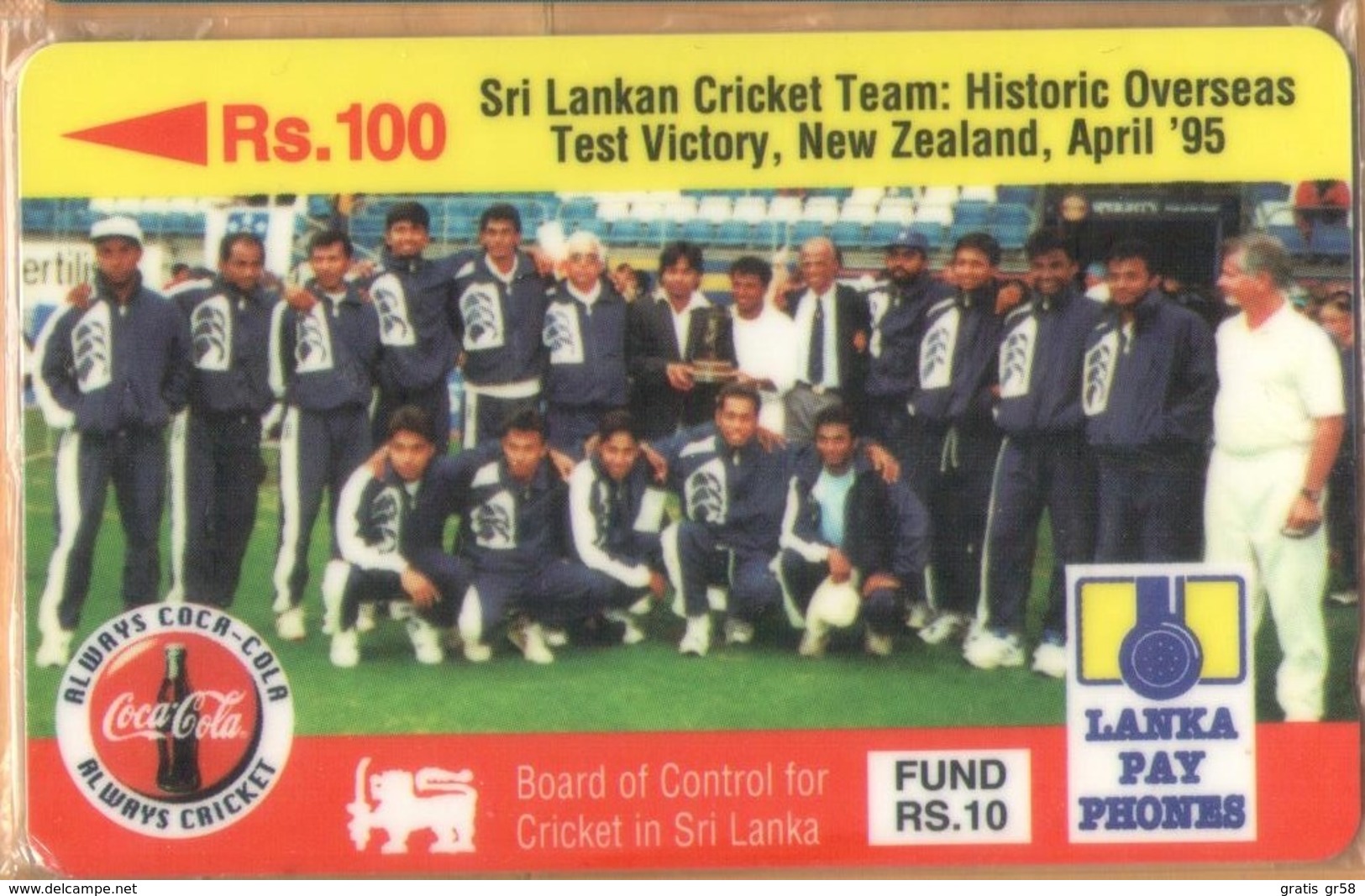 Sri Lanka (Ceylon) - SRL-14A, GPT, 14SRLA, Sri Lanka Cricket Team, Cola, Sports, Rs.100, Mint / Unused NSB - Sri Lanka (Ceilán)