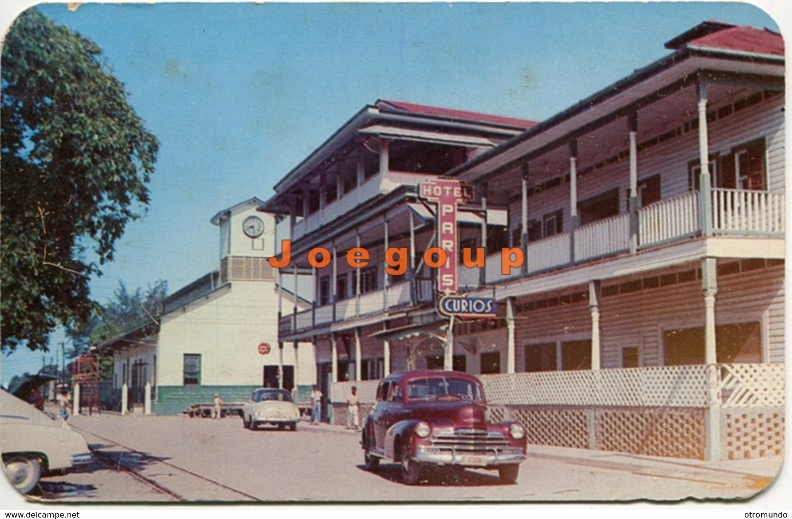 Postcard Car Automovil Calle De Estacion Ferroviaria Hotel Paris Ceiba Honduras 1960 Tegucigalpa Postmark - Honduras