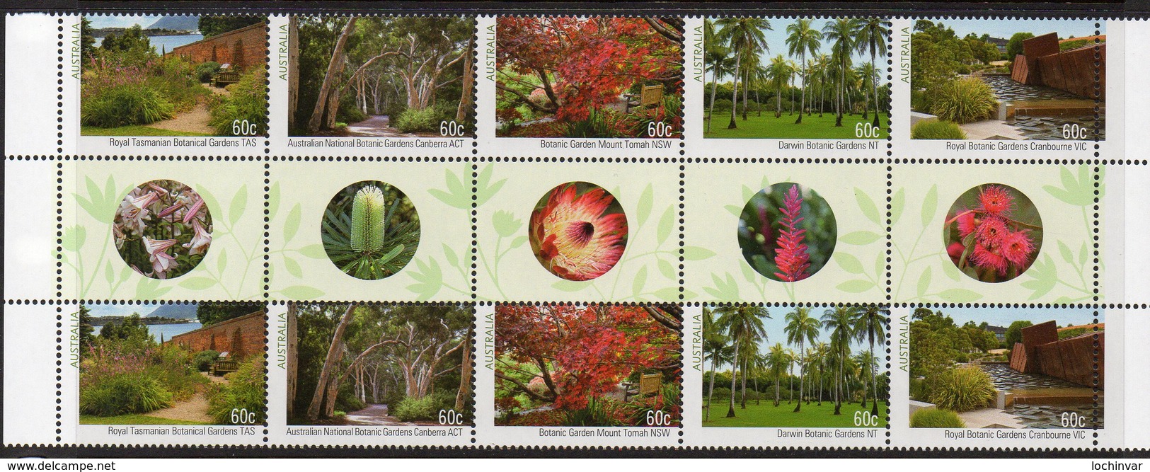 AUSTRALIA, 2013 BOTANIC GARDENS GUTTER STRIP 10 MNH - Mint Stamps