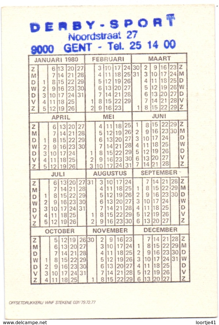 Kalender Calendrier - 1980 - Pub Reclame - Derby Sport - Gent - Petit Format : 1971-80