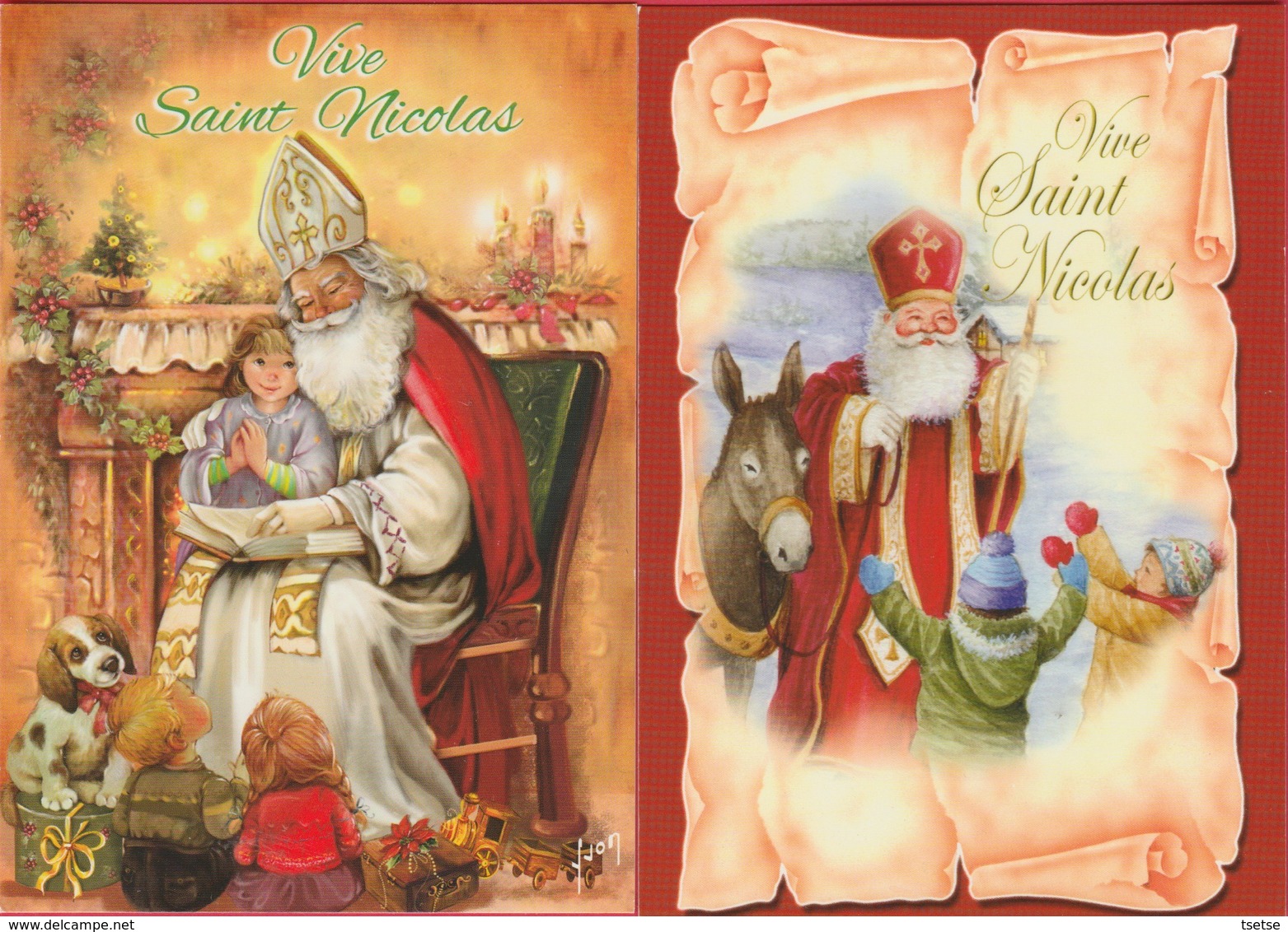 Vive St Nicolas / Sinterklaas - 2 Cartes Postales Modernes / 2 Moderne Ansichtkaarten - San Nicolás