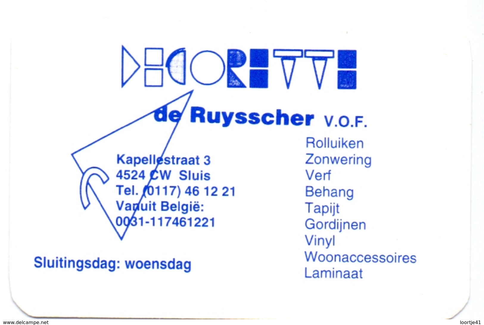 Visitekaartje - Pub Reclame - Decoratie De Ruysscher - Sluis - Tevens Kalender 1997 - Visiting Cards