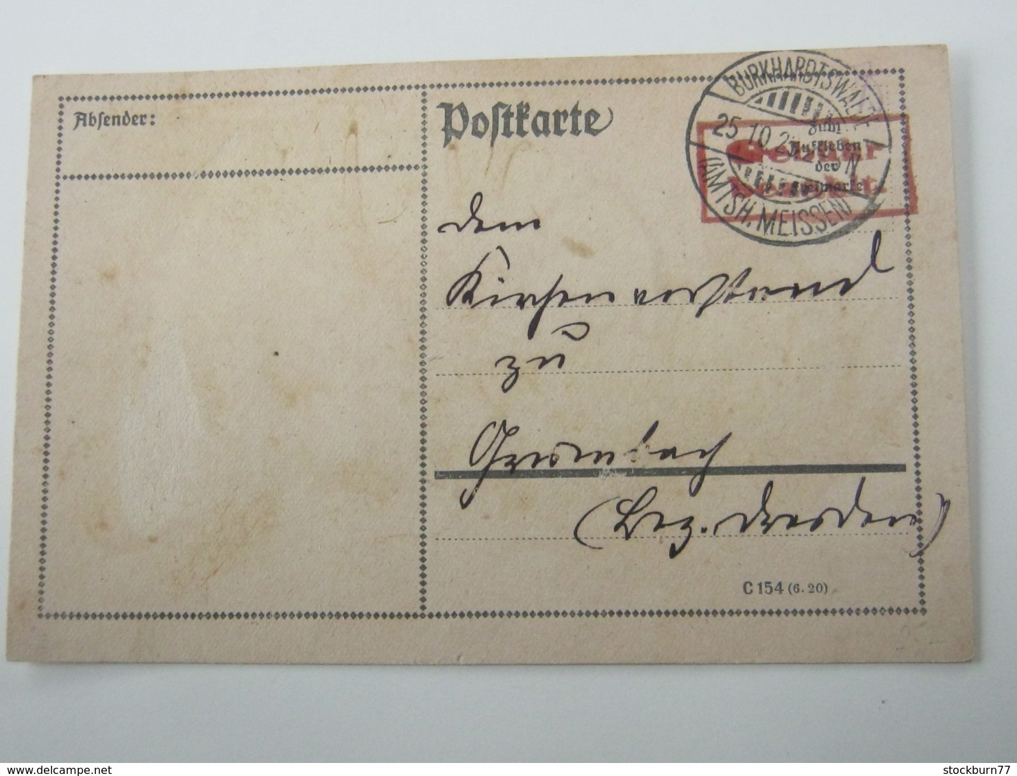 1923 , Gebühr Bezahlt , Karte Aus Burkhardtswalde - Briefe U. Dokumente
