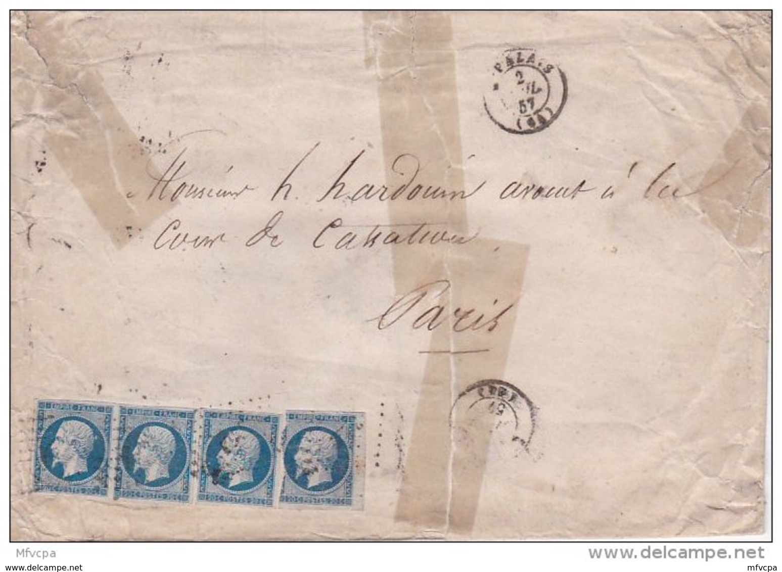 L4A038 France 4 Ex Dont 1 PaireN° 14 Bleu/Lettre 02-07-1857 - 1849-1876: Période Classique