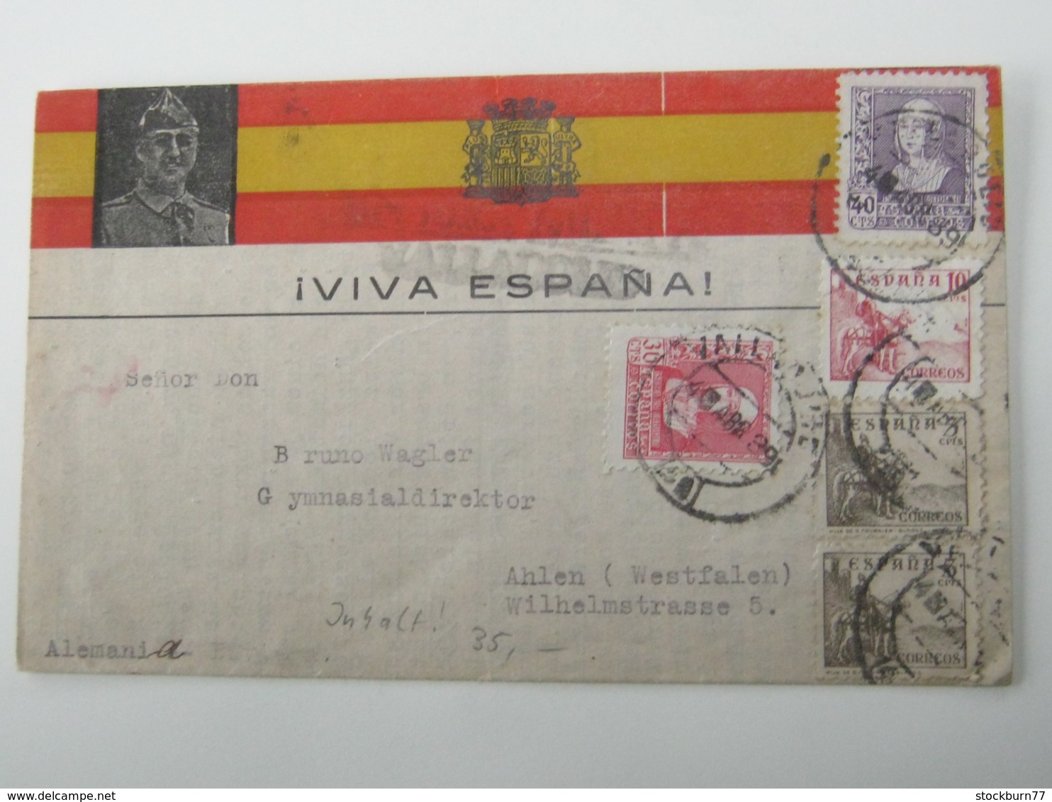 1939, Guerre , Valladolid , Carta Censurado A Alemania - Cartas & Documentos