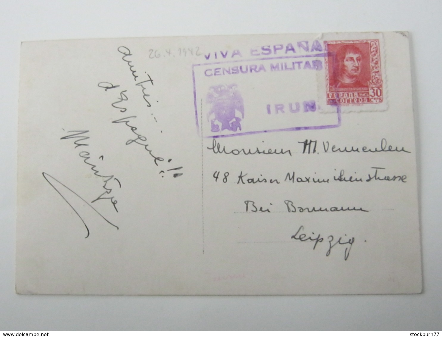 Guerre , IRUN , Tarjeta Postale, Censurado A Alemania - Cartas & Documentos