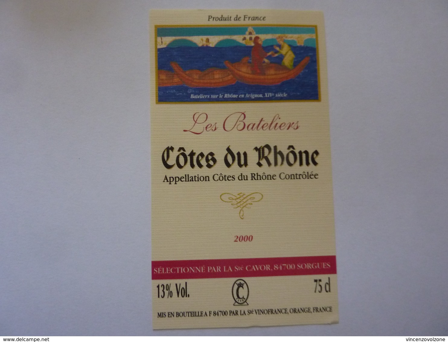 Etichetta "Les Bateliers  COTES DU RHONE 2000" - Côtes Du Rhône