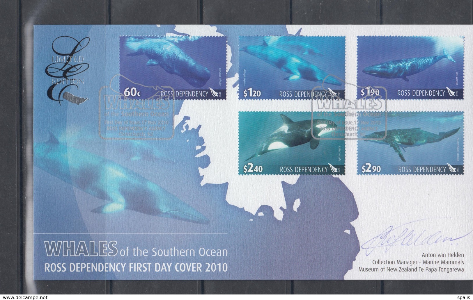 Ross Dependency 2010 Mi 119-23 Mnh Whales FDC Limited Edition - FDC