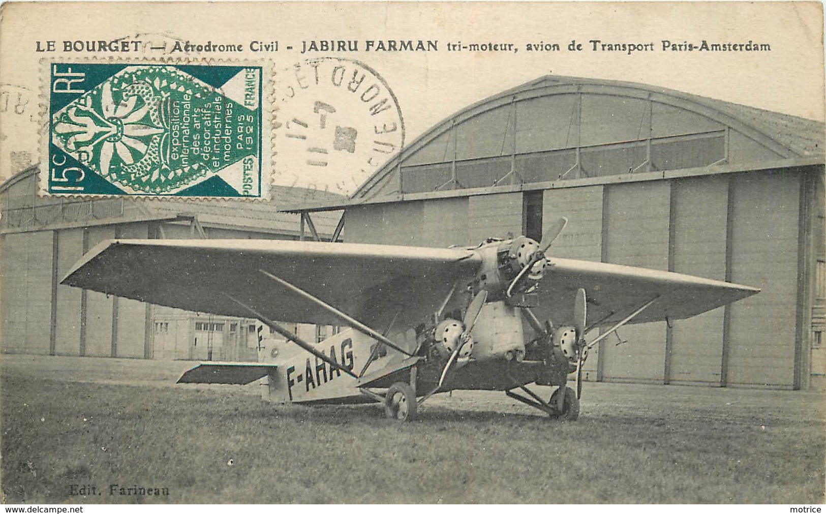 LE BOURGET - Aérodrome Civil, Jabiru Frarman, Tri-moteur De Transport Paris-Amsterdam.(carte Vendue En L'état) - Aérodromes