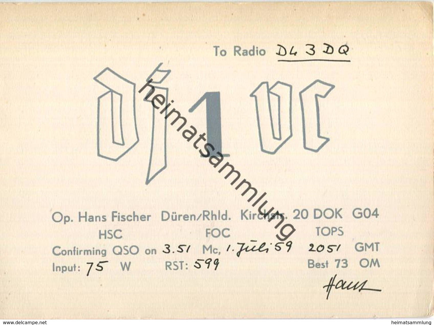 QSL - Funkkarte - DJ1VC - Düren - 1959 - Amateurfunk