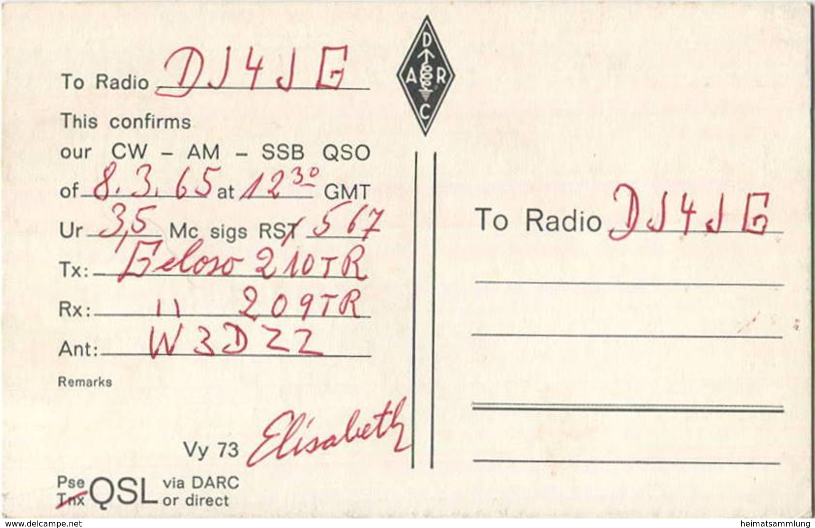 QSL - Funkkarte - DJ1VC - Alsdorf - 1965 - Amateurfunk