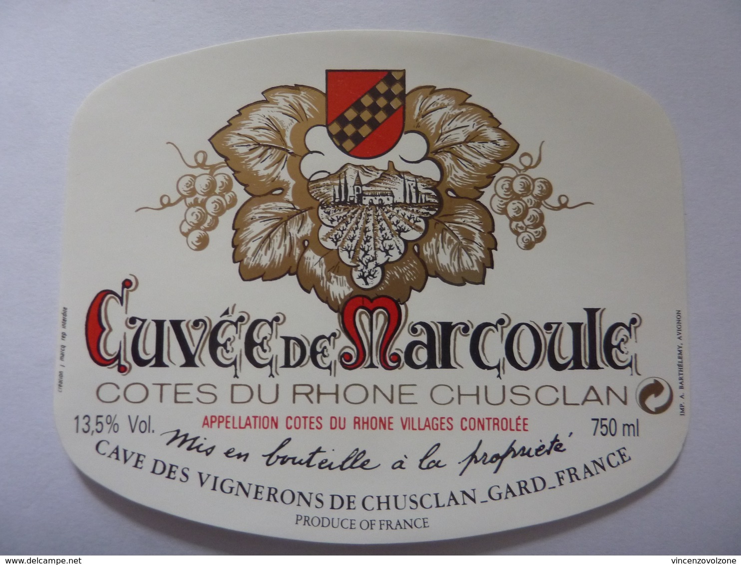 Etichetta "CUVEE DE MARCOULLE Cotes Du Rhone Cusclan" - Côtes Du Rhône