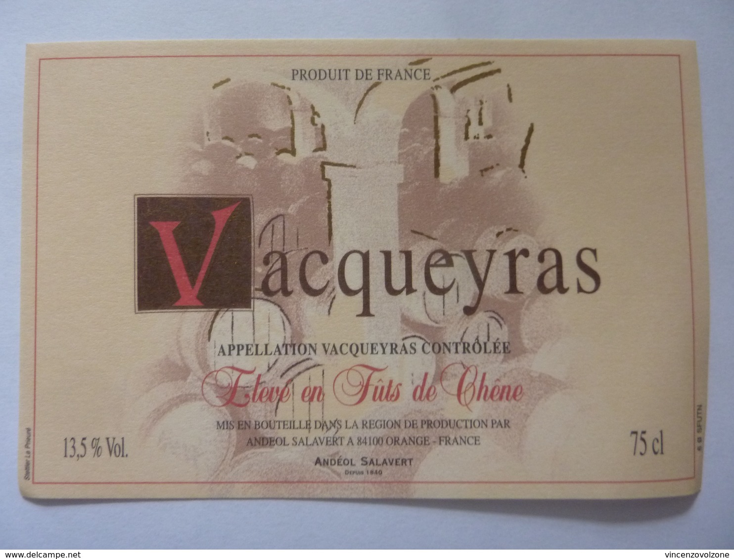 Etichetta "VACQUEYRAS" - Côtes Du Rhône