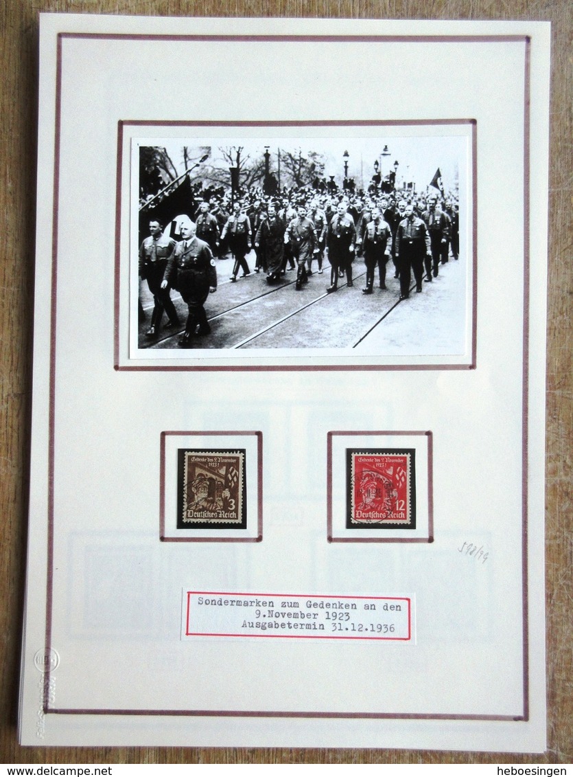 DR Gedenktag 9.11.1923 Mi.Nr. 589,599 Gest. Auf Selbstgestaltem Sammlerblatt Foto Hitler In Marschformation - Gebraucht