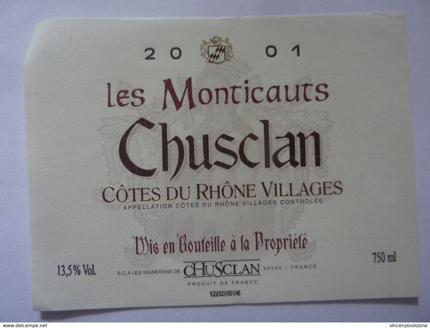 Etichetta "2001 LES MONTICAUTS CHUSCLAN COTES DU RHONE VILLAGES" - Côtes Du Rhône