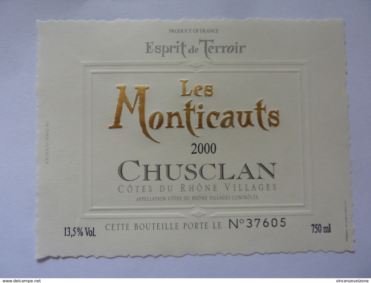 Etichetta "LES MONTICAUTS 2000 CHUSCLAN Cotes Du Rhone" - Côtes Du Rhône