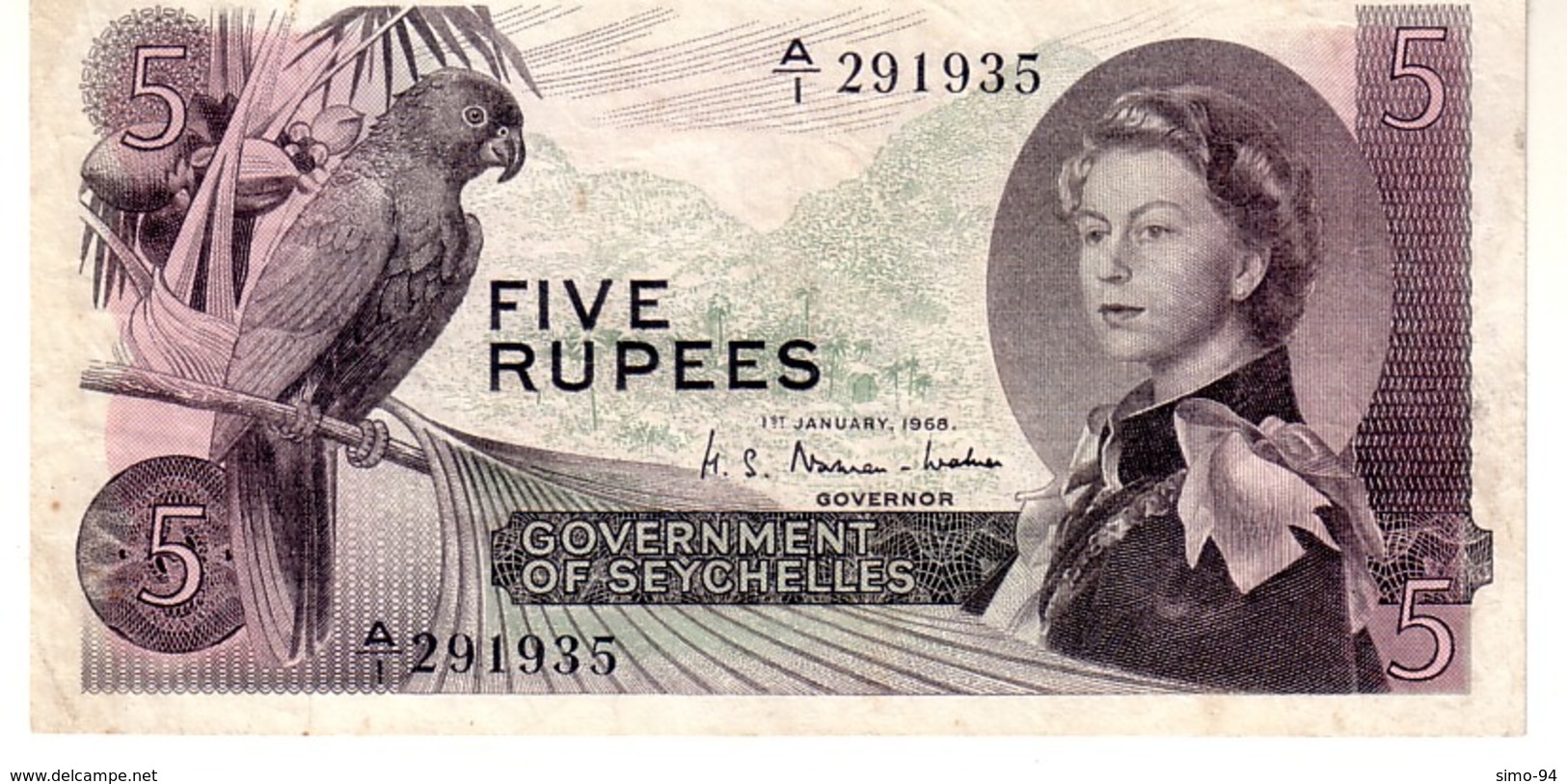 Seychelles P.14 5 Rupees 1968 Xf - Seychelles