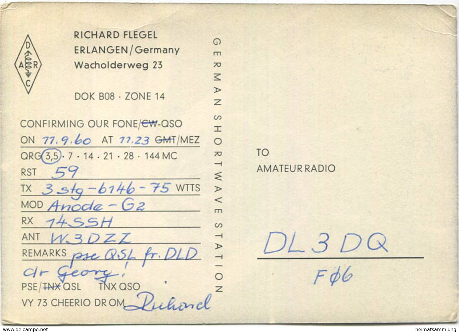 QSL - Funkkarte - DJ5QT - Erlangen - 1960 - Amateurfunk