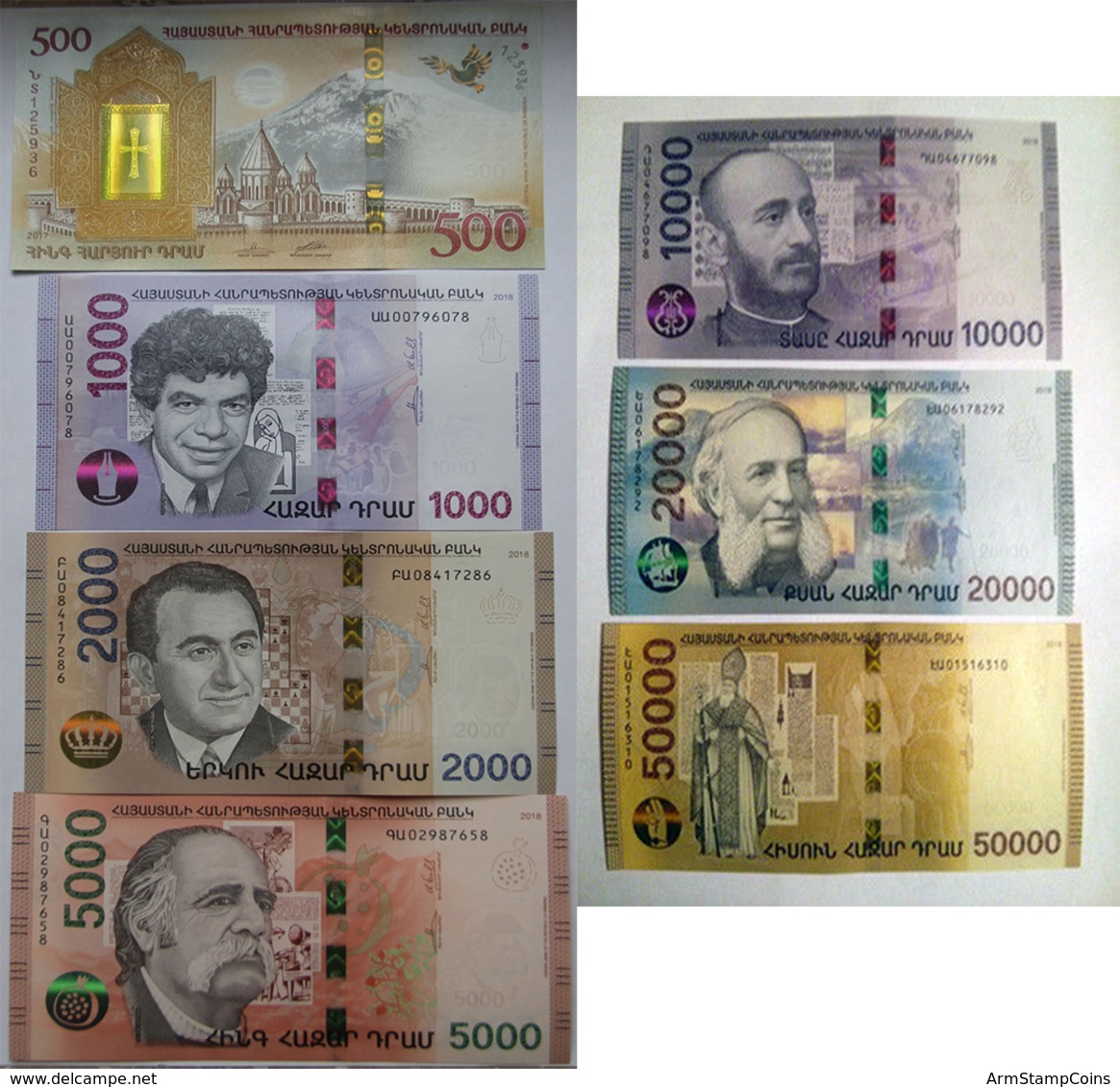 Armenia Arménie Armenien 2018 Complete Set Of Banknote - 500 1000 2000 5000 10000 20000 50000 Dram UNC Hybrid Technology - Armenien