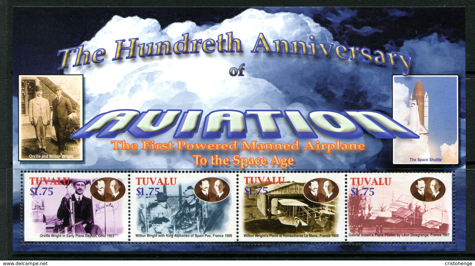 Tuvalu 2003 Centenary Of Powered Flight MS (4) Set MNH (SG MS1095-1097a/b) - Tuvalu