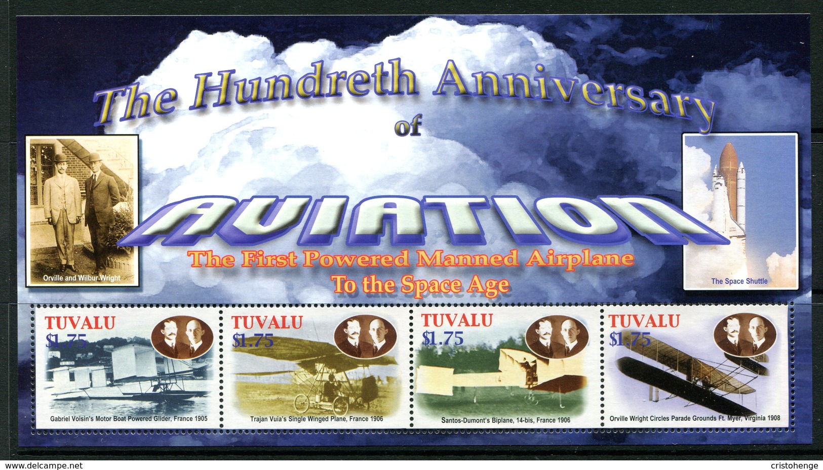 Tuvalu 2003 Centenary Of Powered Flight MS (4) Set MNH (SG MS1095-1097a/b) - Tuvalu