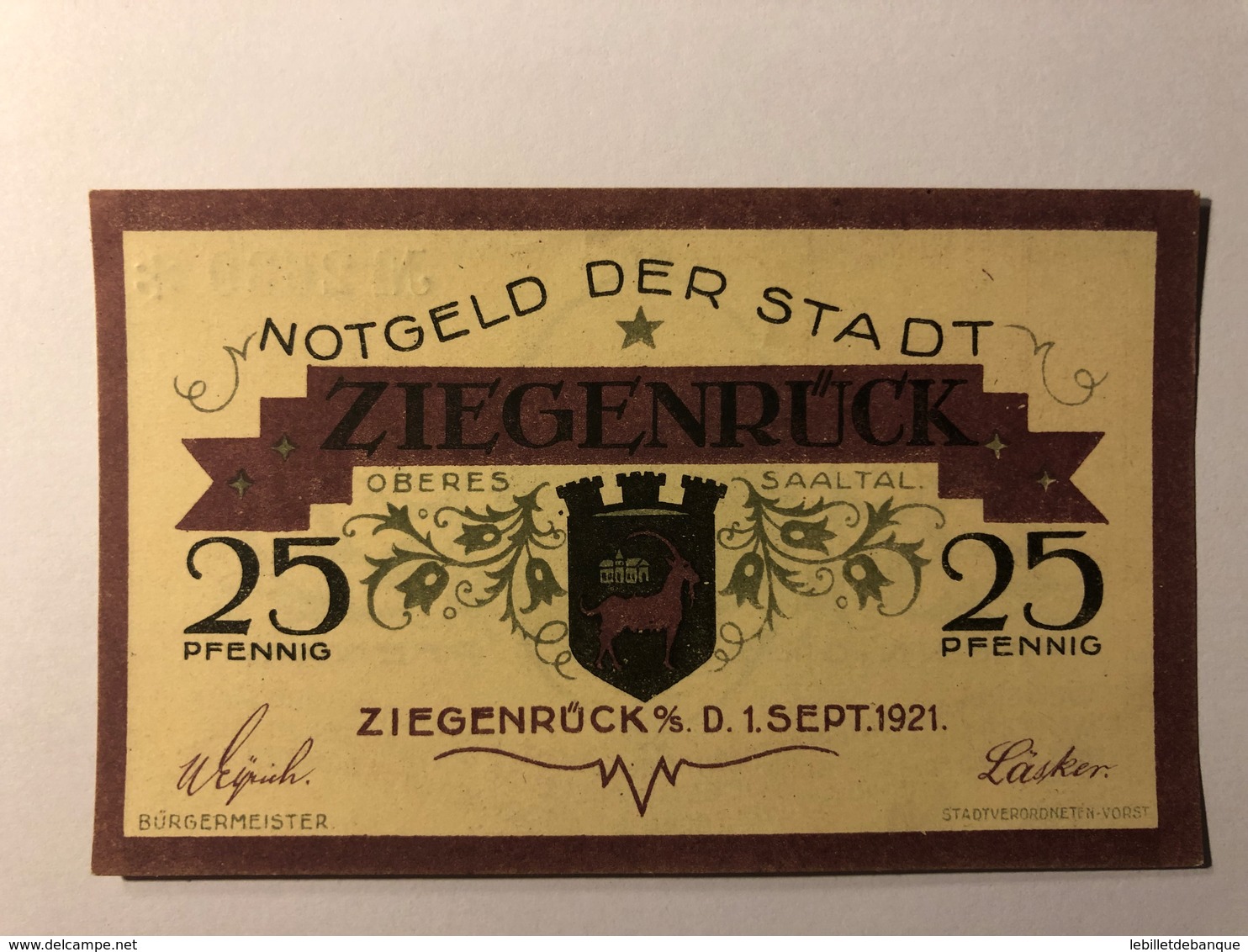 Allemagne Notgeld Ziegenruck 25 Pfennig - Colecciones