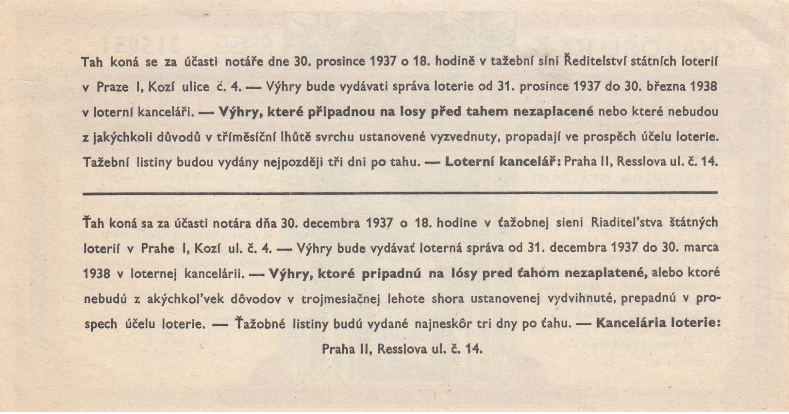 Czech Republic , 1936 ; Lottery Ticket - Czech Republic