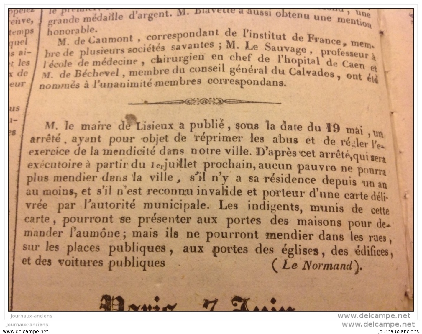 1836 INCENDIE DE LA CATHÉDRALE DE CHARTRES - SOCIÉTÉS VÉTÉRINAIRE - MAIRE DE LISIEUX - LE PILOTE DU CALVADOS - 1800 - 1849