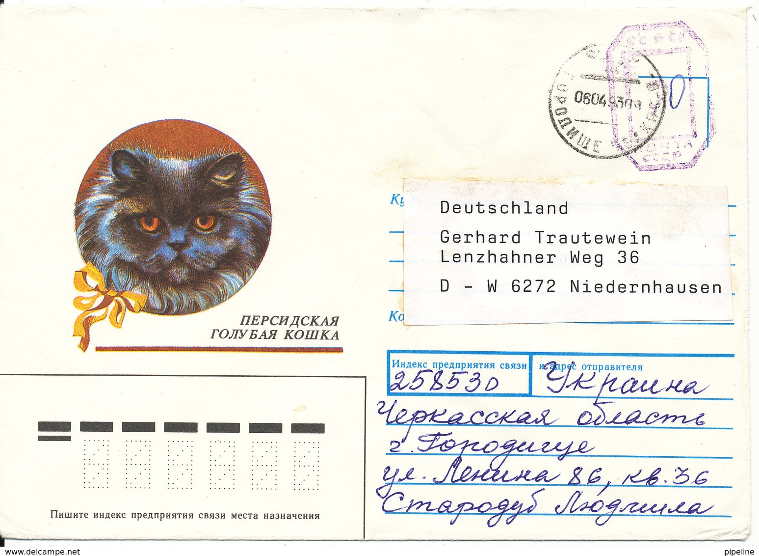 Ukraine Postal Stationery Cover Sent To Germany 6-4-1993 With CAT Cachet - Ukraine