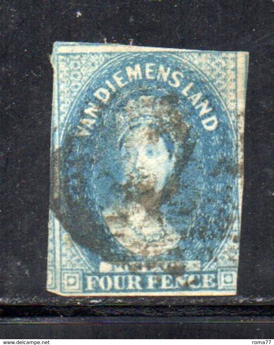 W1039 - TASMANIA 1857 :  4 D. Usato Con Filigrana "4" CAPOVOLTA. Non Catalogato. Margini Stretti - Used Stamps