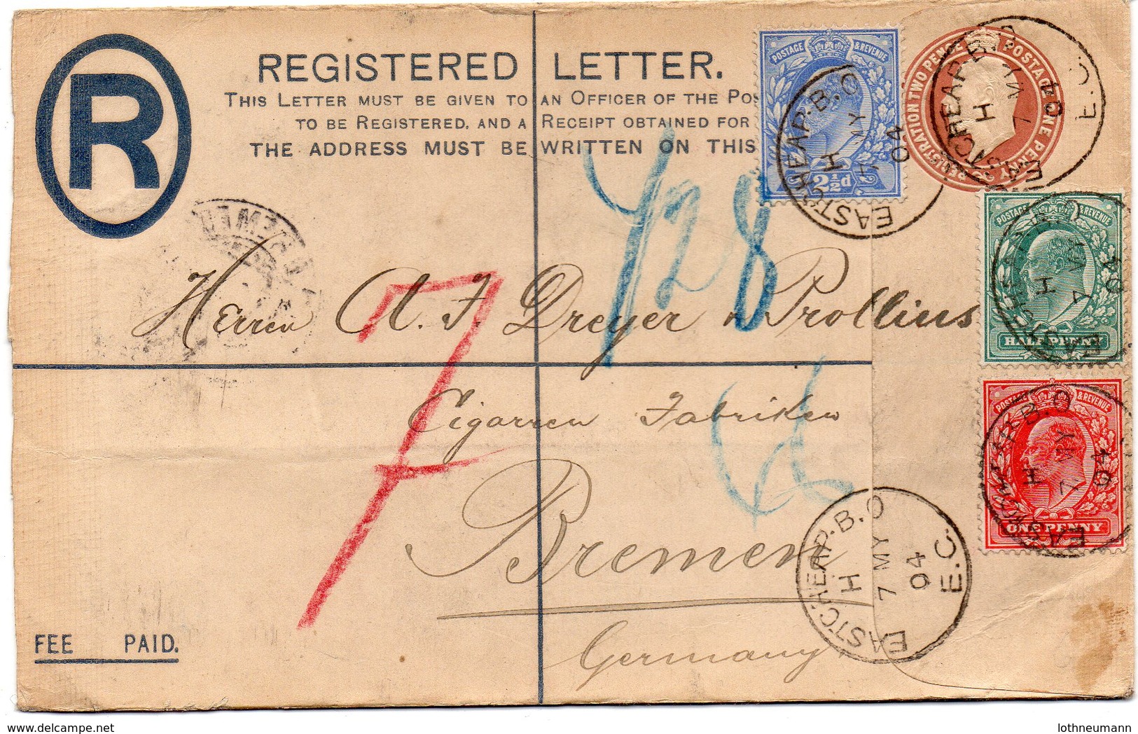 GB 1902: 2 1/2 D + 1/2 D And 1 D EVII On Station. R-envelope Of 1902, S. Scan, Used In May 1904 - Covers & Documents