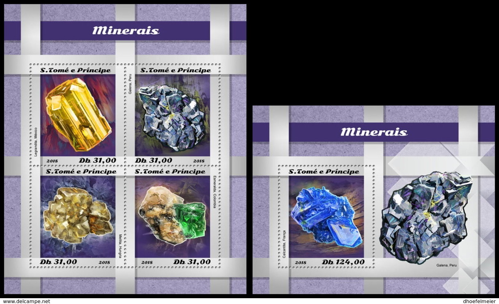 SAO TOME 2018 **MNH Minerals Mineralien Mineraux M/S+S/S - OFFICIAL ISSUE - DH1850 - Mineralien