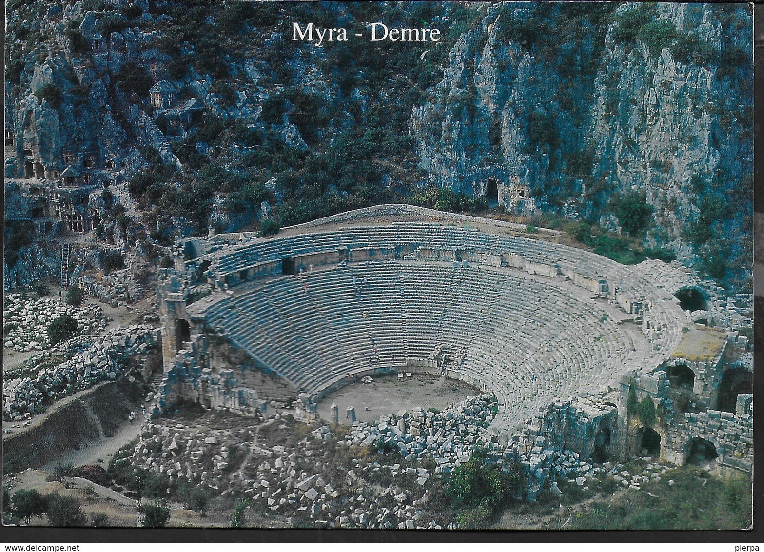 TURCHIA - MYRA- DEMRE - IL TEATRO - FORMATO GRANDE 17X12 - VIAGGIATA FRANCOBOLLO ASPORTATO - Türkei