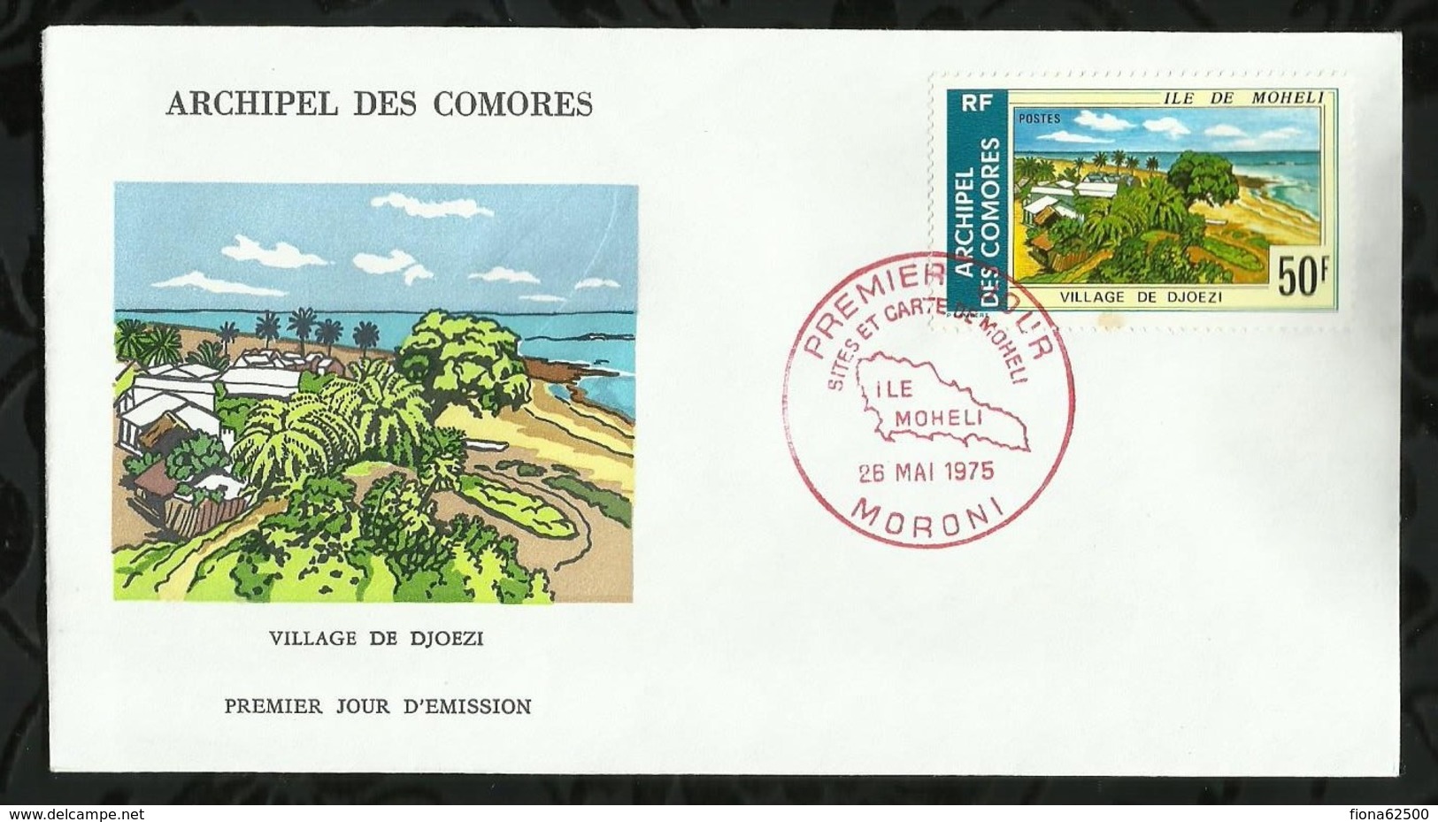 SITE ET CARTE DE MOHELI . VILLAGE DE DJOEZI . 26 MAI 1975 . MORONI . - Covers & Documents