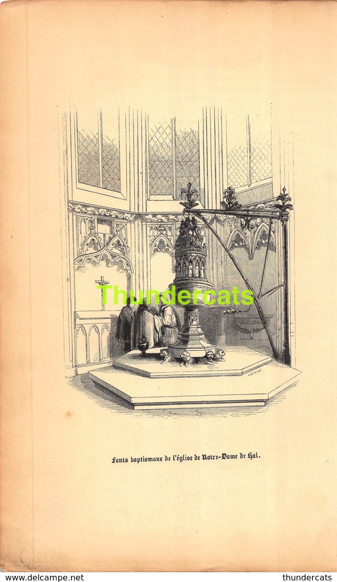 ANCIENNE COUPURE GRAVURE D'UN PUBLICATION DE 1844 OUD KNIPSEL UIT OUDE PUBLICATIE GHEMAR EGLISE HAL HALLE - Estampes & Gravures