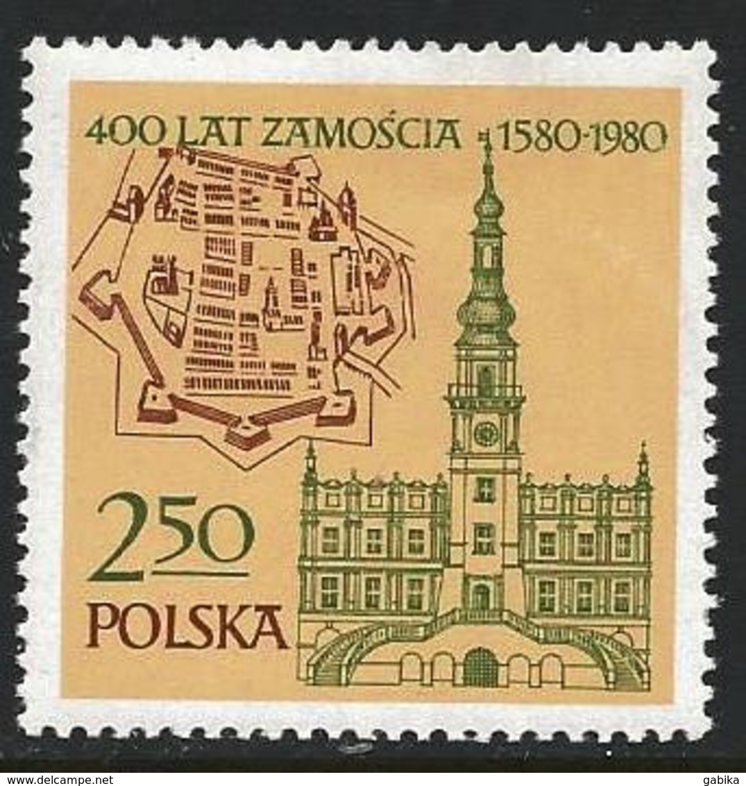 Poland 1980 Scott 2384 MNH Zamosc Town Hall, Map - Nuovi