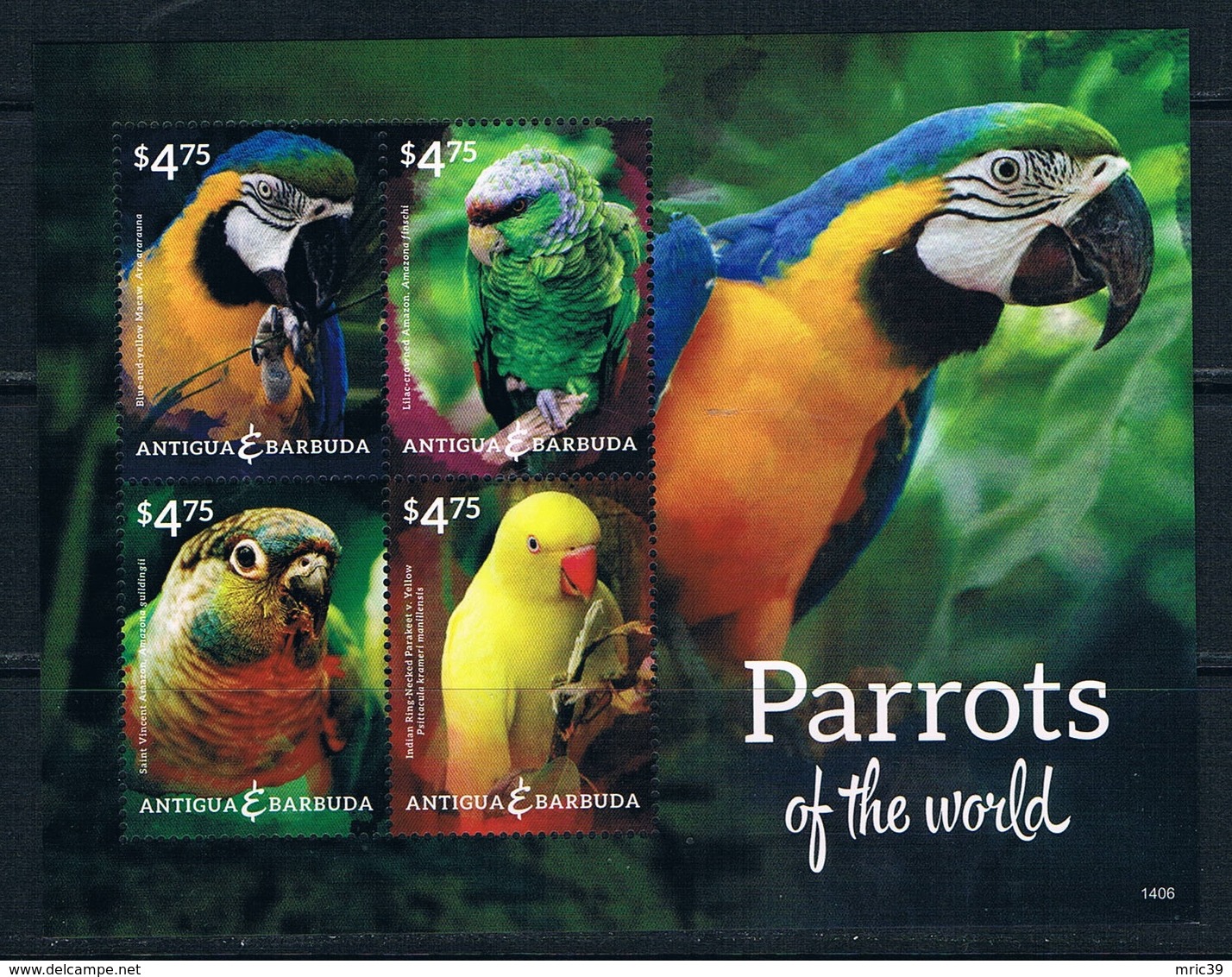 Bloc Sheet Oiseaux Perroquets Birds Parrots  Neuf MNH ** Antigua 2014 - Perroquets & Tropicaux