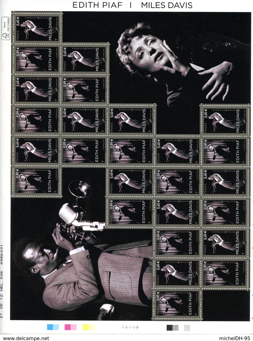 Feuille De 13 Paires N°4671-72 - Edith Piaf Et Miles Davis - Cote 60,00 Euros - Full Sheets