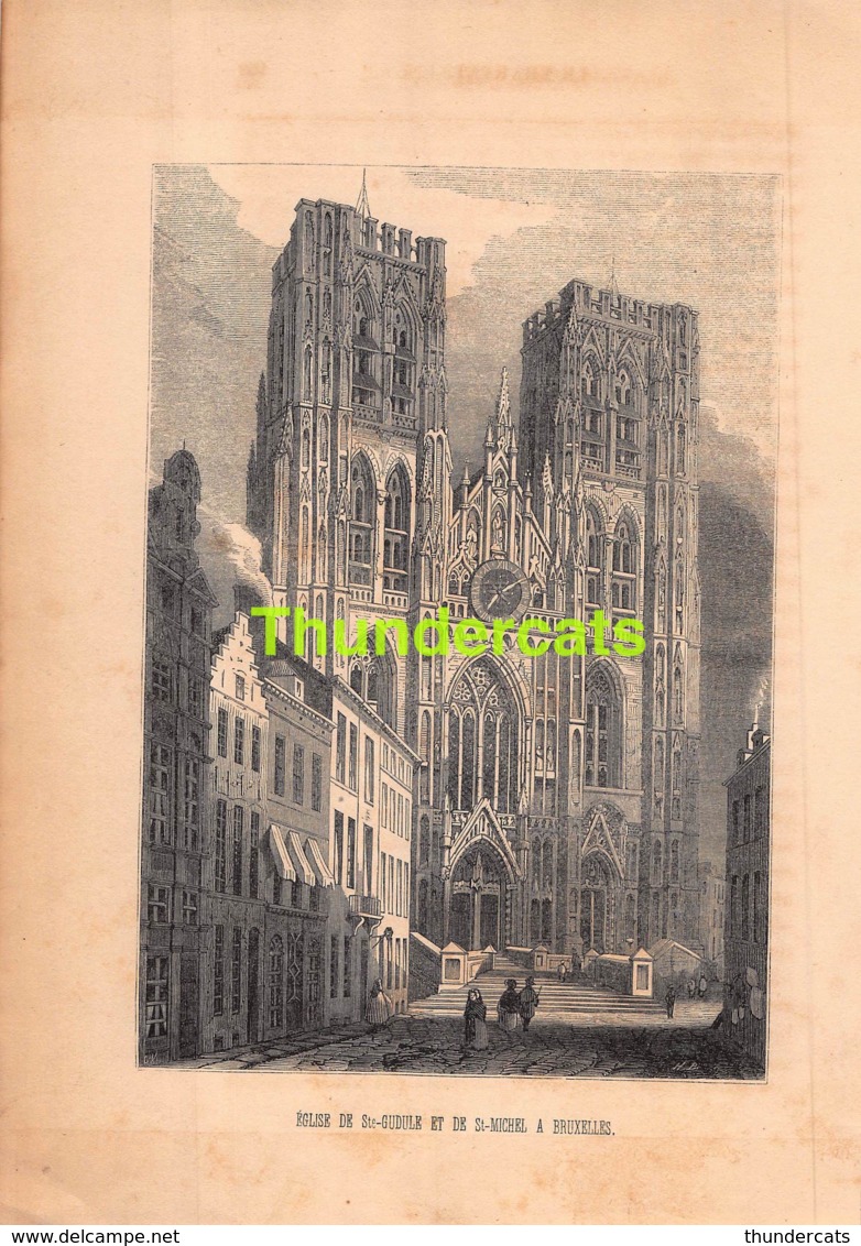 ANCIENNE COUPURE GRAVURE D'UN PUBLICATION DE 1844 OUD KNIPSEL UIT OUDE PUBLICATIE EGLISE GUDULE ST MICHEL BRUXELLES - Estampes & Gravures