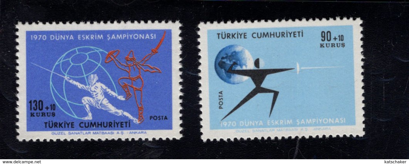 690251086 TURKEY 1970  POSTFRIS MINT NEVER HINGED POSTFRISCH EINWANDFREI SCOTT B135 B136 INTERNATIONAL FENCING CHAMPIONS - Neufs